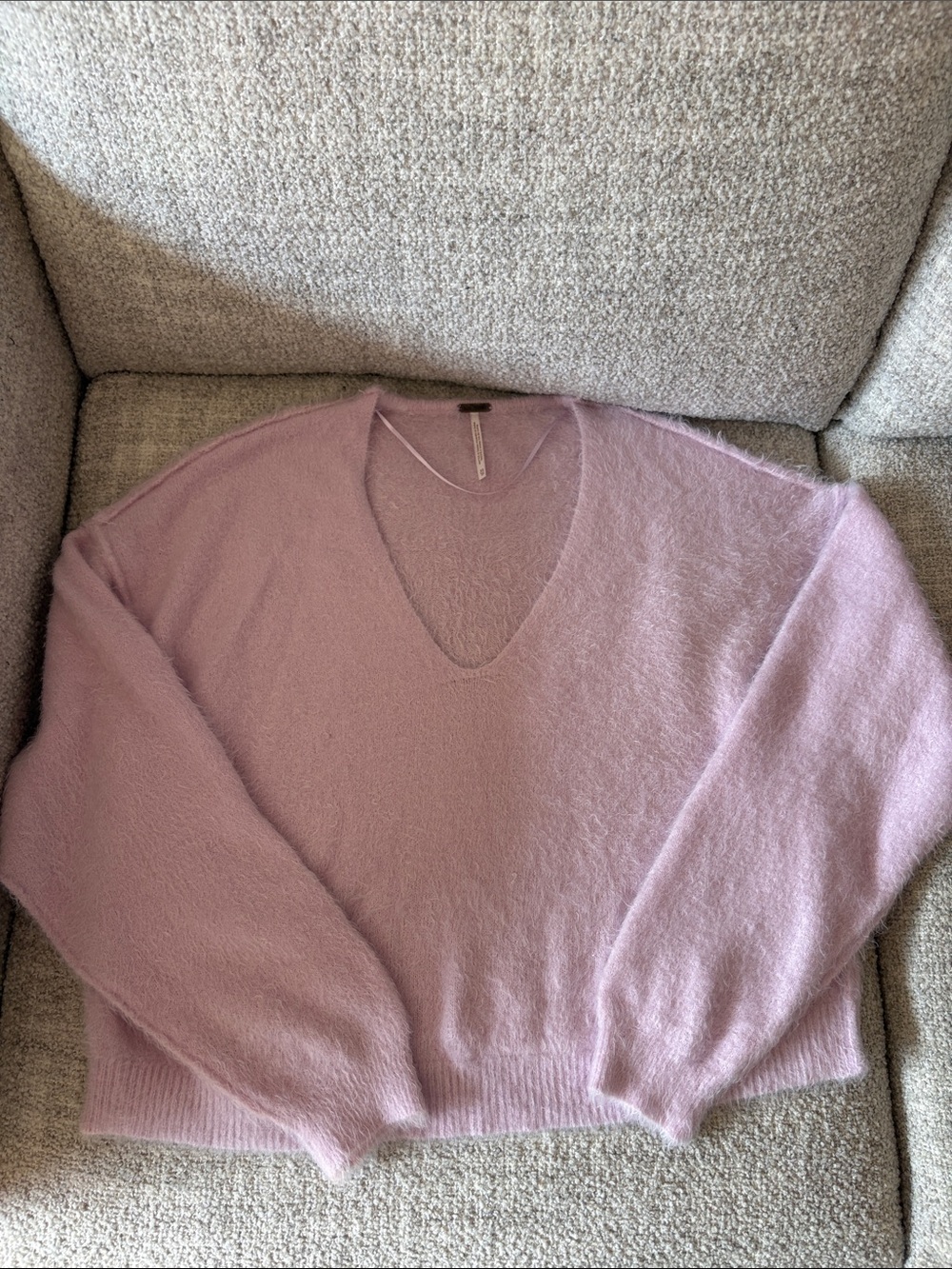 Free People Pastel Lilac V-Neck Fuzzy Sweater